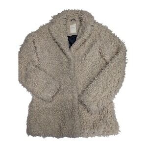 Numph Marika Teddy Coat‎ Beige Faux Fur Curly Fleece Jacket Polka Dot Lining 36